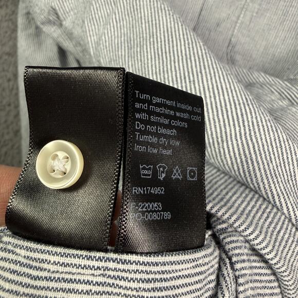 Flint and Tinder Shirt Mens M Blue White Striped Organic Cotton Hemp Blend Work - Picture 6 of 10